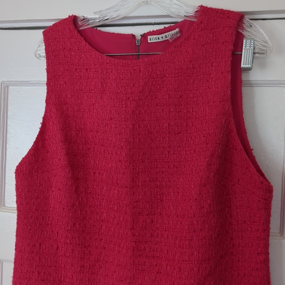 Alice + Olivia Clyde Tweed Boucle Shift A-line Dress Sleeveless Pink Sz 14 - Picture 4 of 12